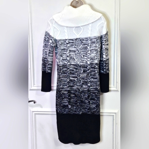 Studio One New York Black & White Cowl Neck Cable Knit Sweater Dress, Medium - Picture 10 of 16